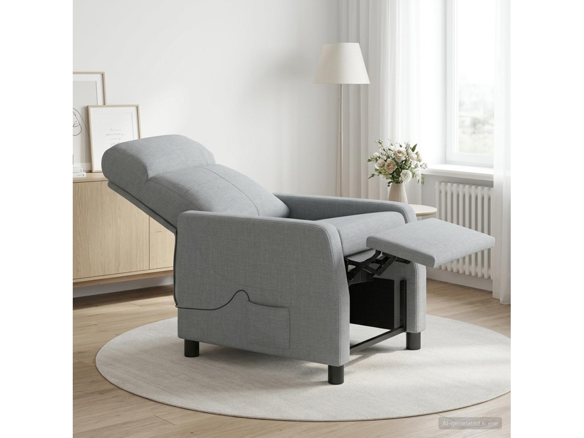 Vidaxl Recliner De Massagem Cinzento-claro Tecido