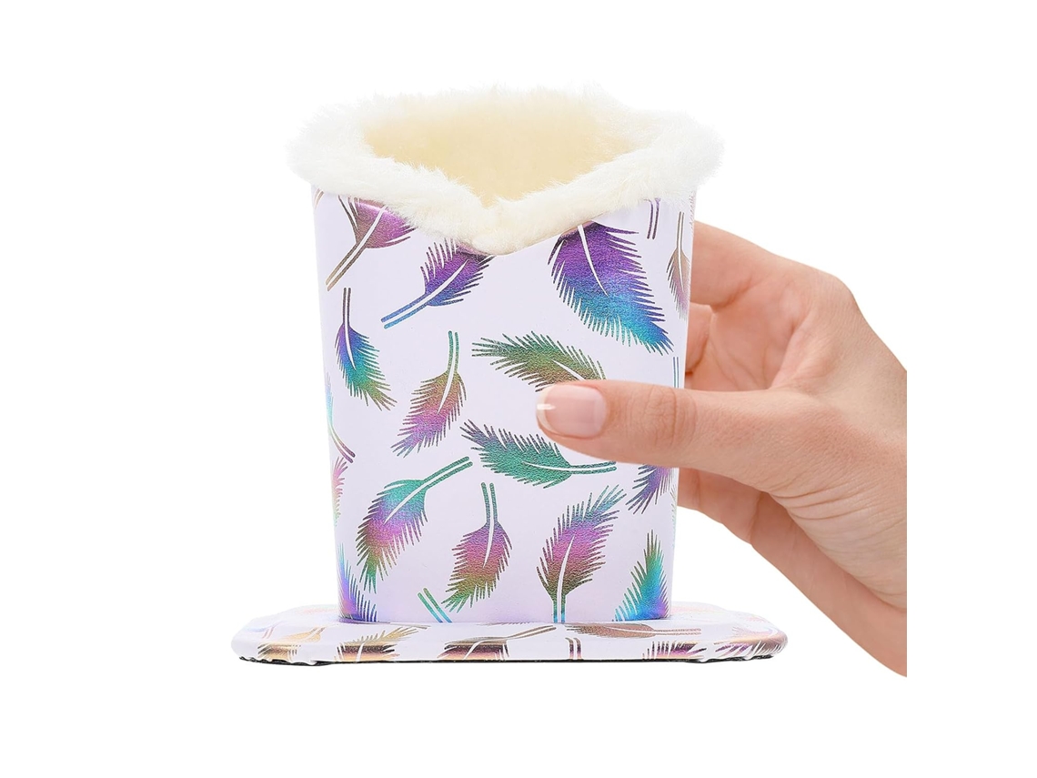 Suporte De Mesa De 3 Peças Em Couro E Pelúcia, Branco