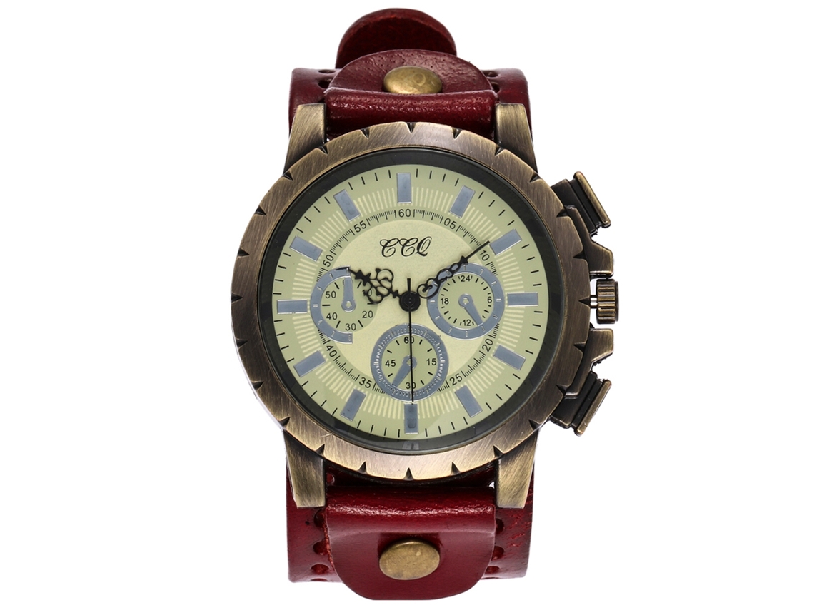 Reloj De Pulsera Cuarzo Retro Punk De Moda Unisex Con Correa De Pu Rojo