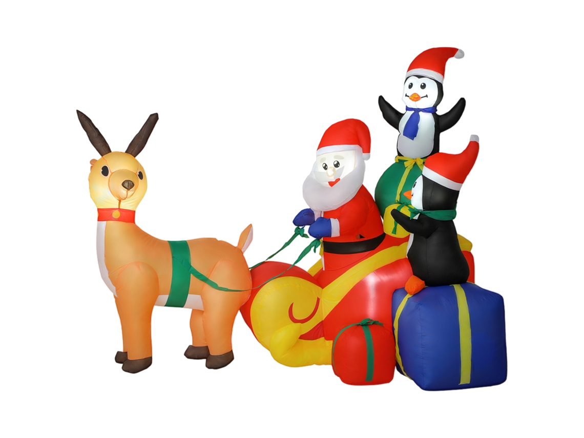 Papai Noel Inflável com Pinguins e Trenó Led (180x120x155 Cm)