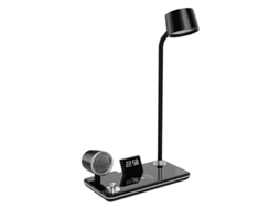 Lâmpada De Estudo Com Carregamento Sem Fio 15w Preto, Caixa De Som Bluetooth, Relógio/alarme, Multifuncional, Modelo Tyv 1772 Sfushos