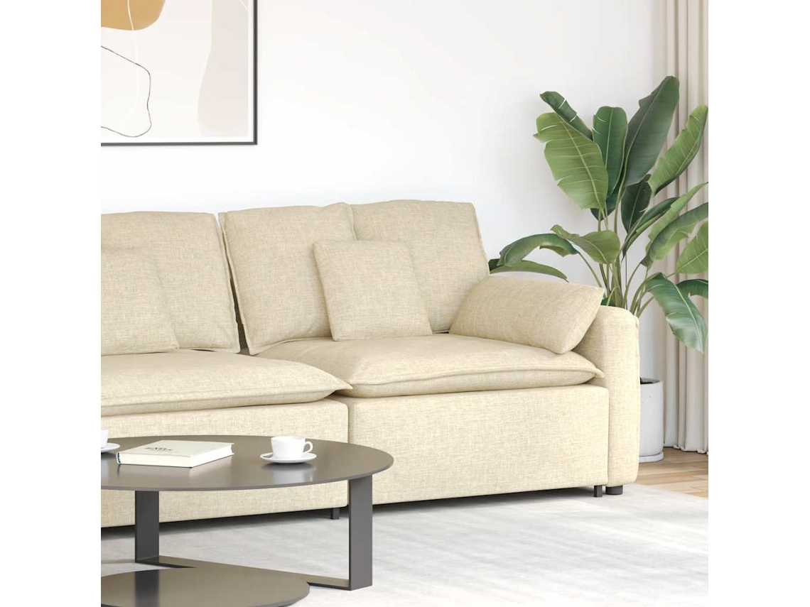 Vidaxl Módulo De Extremidade De Apoio De Braço Para Sofá Modular Com Almofadas, Cor Creme, 100 Cm