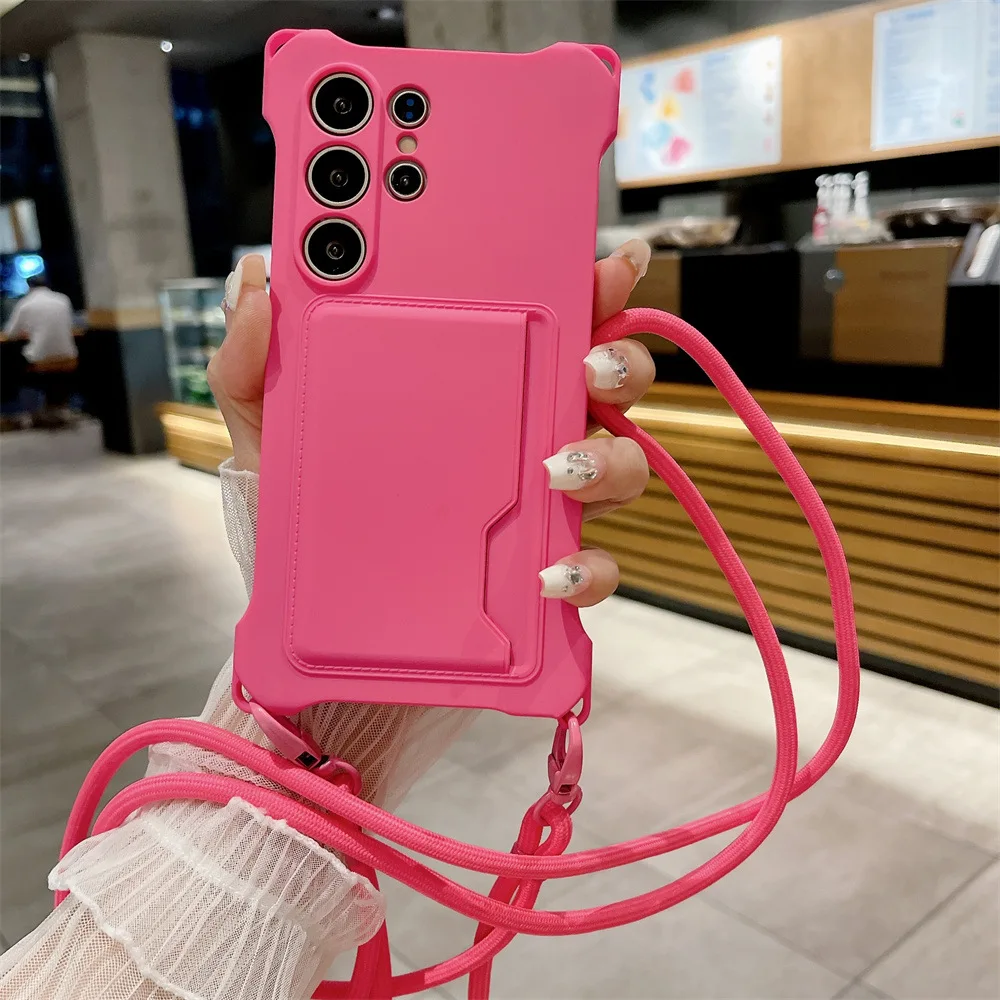 (rosa, Galaxy A36) Capa De Celular Em Silicone Macio Com Compartimento Para Cartão Sim, Cordão E Proteção Contra Impactos.