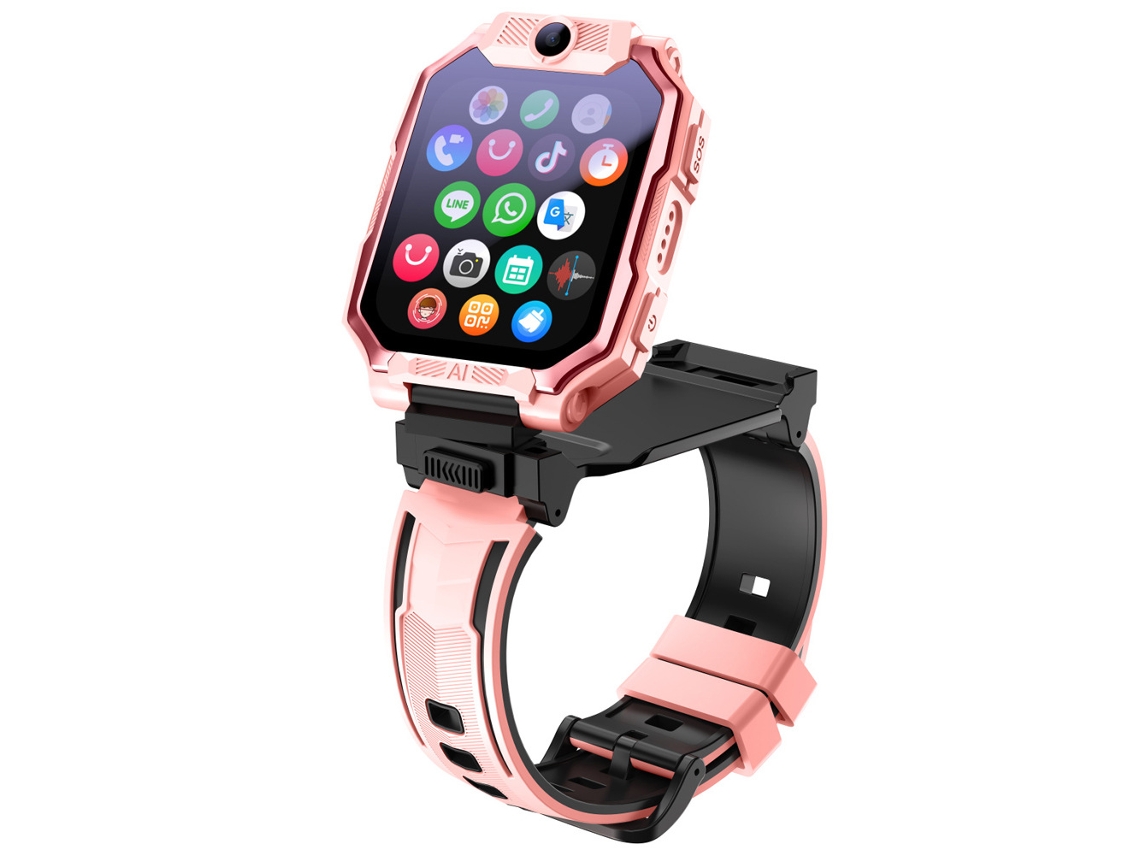 (rosa) Smartwatch Infantil 4g Com Câmera Dupla E Pulseira Para Pescoço