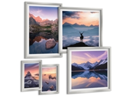 Conjunto De Pinturas Por Do Sol Nas Montanhas Reflexos Espelharte (5 Peças)