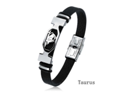Pulseira de Couro e Aço Inoxidável com 12 Signos do Zodíaco para Homens e Mulheres, Signo de Touro BRILVIBERA