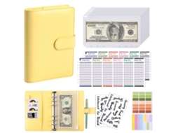 A6 Pu Leather Cash Envelope Binder With Zipper Pockets Yellow Cover, 8-pouches, 12 A6 Budget Cards, 2-english Stickers
