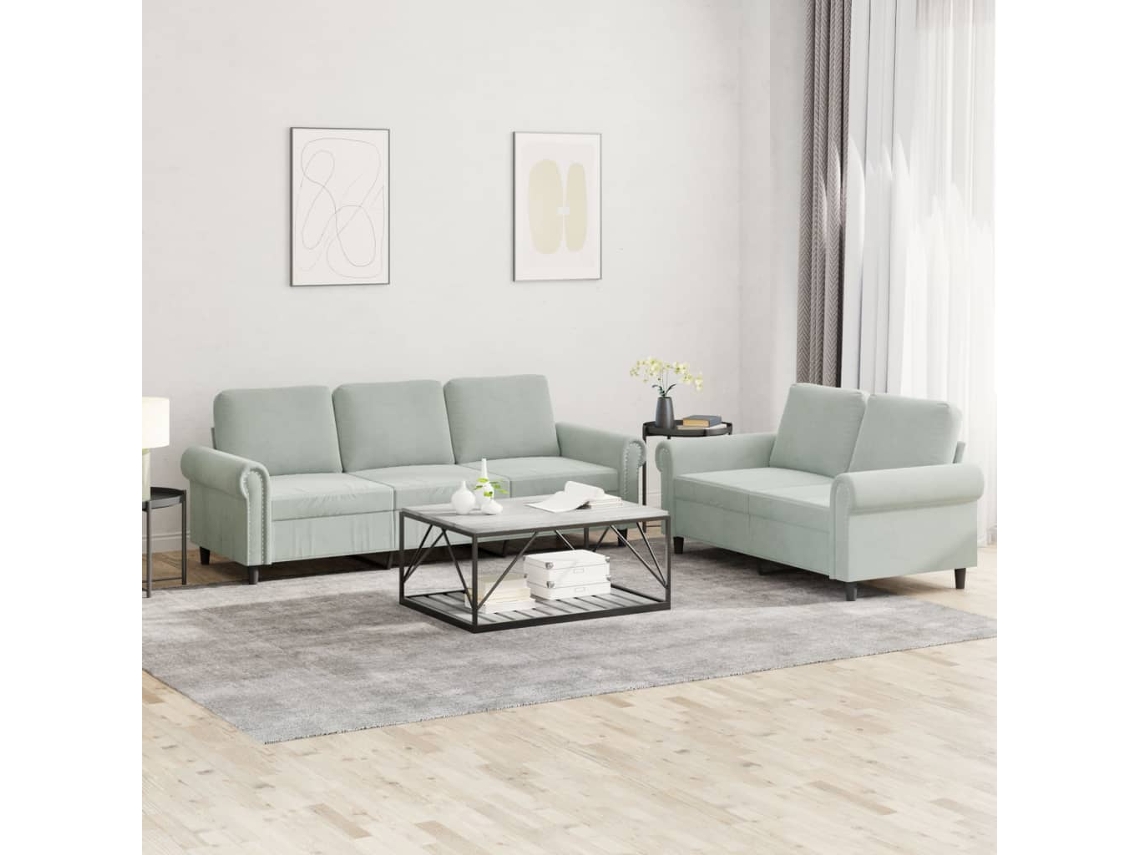Vidaxl 2 Pcs Conjunto De Sofás Com Almofadões Veludo Cinzento-claro