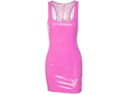 2026 vestido de Cuero Artificial Brillo Wetlook Escote Bajo Cierre Cremallera Espalda Mujer Vtz M Rosa