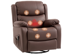 Poltrona Reclinável Massagem 8 Pontos, Castanho, 87x97x100 cm, aquecedor, Apoio Pés S/MARCA