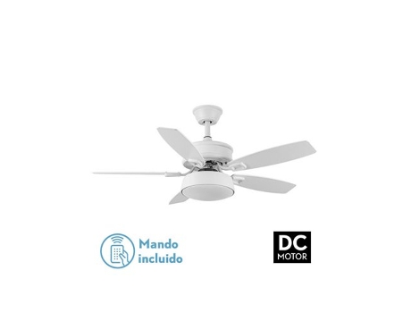Ventilador 30W Dc Braw White 5 Lâminas Brancas/Faia 6 Velocidades 3 Cores 106.7D com Controle Remoto Memória e Temporizador 2850Lm FABRILAMP