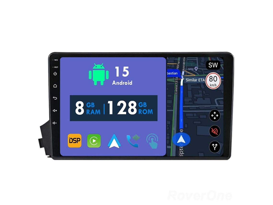 Auto Rádio Carro Bluetooth Autoradio 8GB RAM 128G ROM CarPlay Navegação GPS Ecrã Táctil RoverOne para SsangYong Kyron 2005-2011  