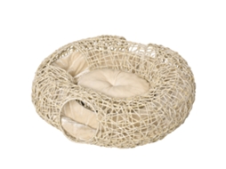 Cesta de Vime para Felinos, 78x69x22cm, com Almofada, Madeira Natural ESSÊNCIACASA