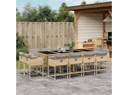 13 Pcs Conj. Jantar Jardim C/ Almofadões Vime Pe Bege Misturado Dkd Home Decor