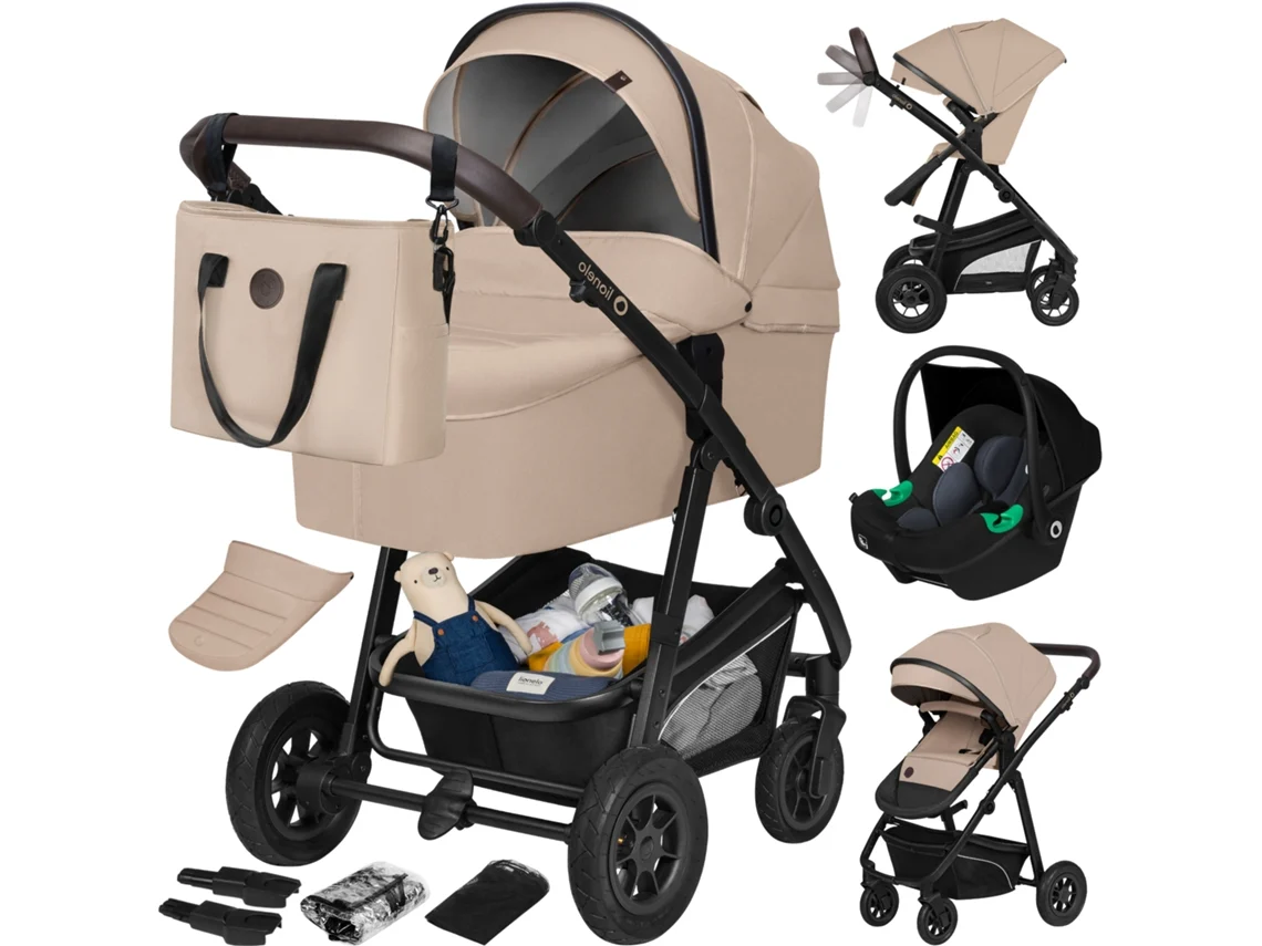 Carrinho De Bebé Multifuncional Lionelo Bianka 3em1: Alcofa Cadeira Auto Assento Reversível Dobrável 0–22 Kg  Acessórios, Bege