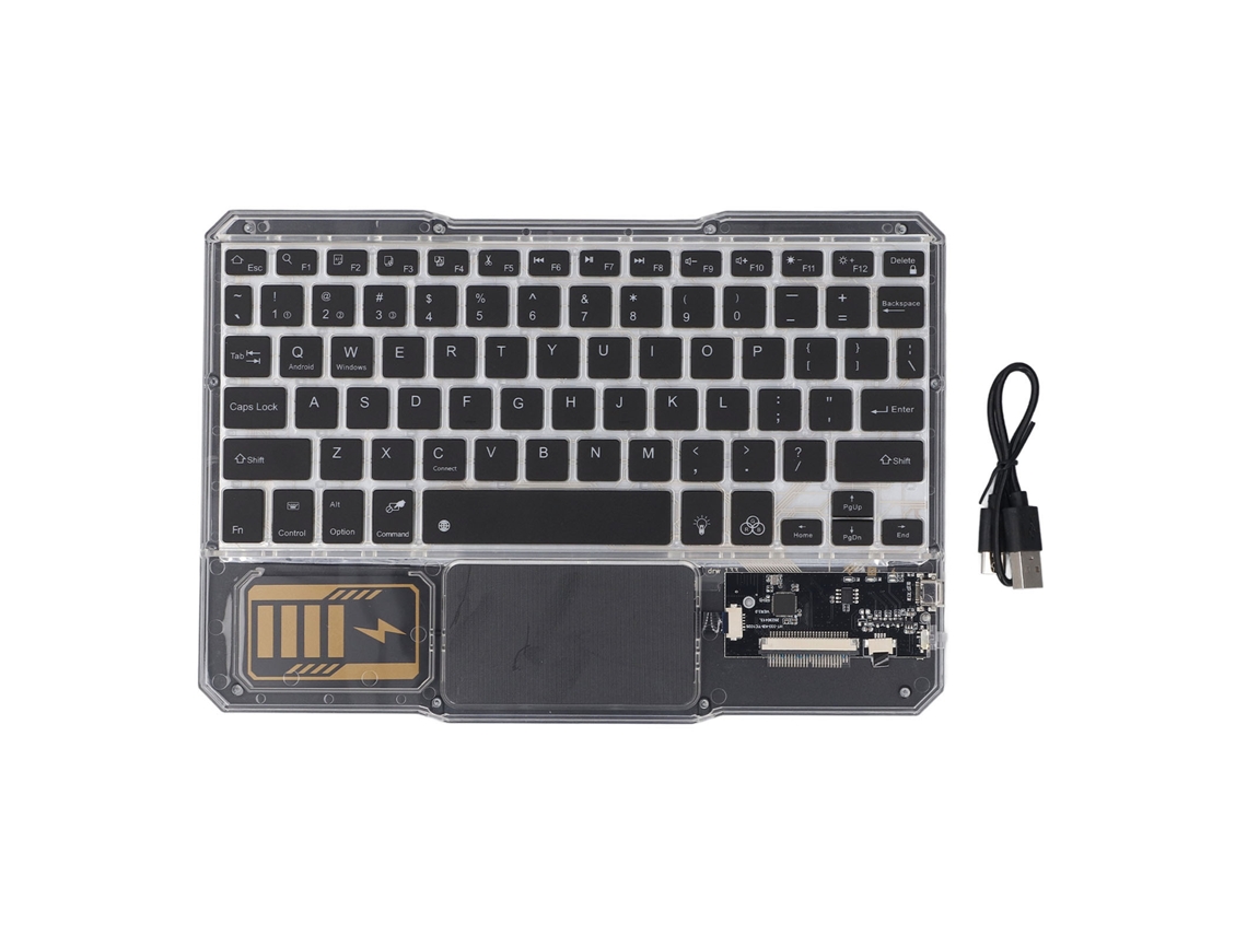 Teclado Bluetooth transparente com touchpad e backlight 7 cores ultra fino portátil para tablet e celular