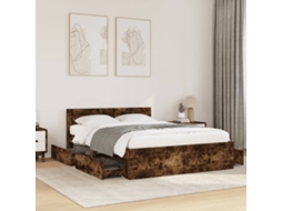 Vidaxl Estrutura Cama C/ Cabeceira Derivados Madeira Carvalho Fumado