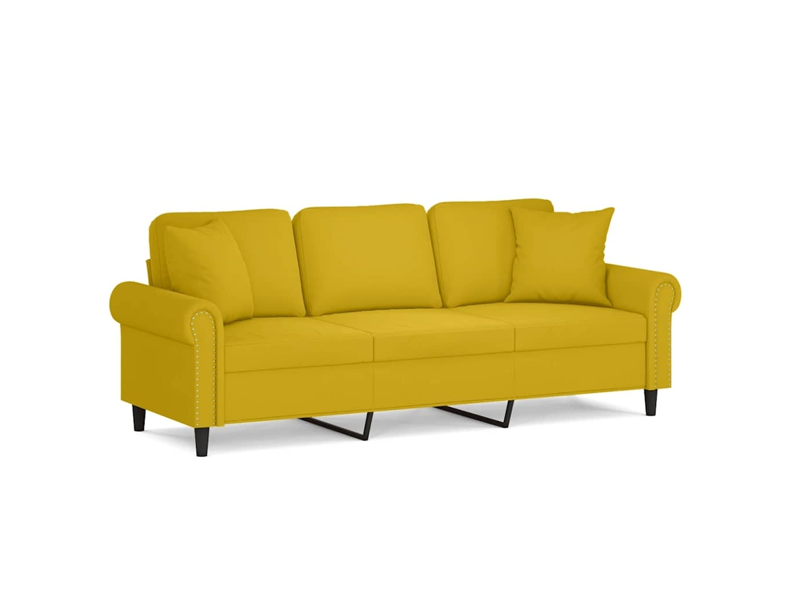 Sofá de 3 lugares com almofadas decorativas em veludo amarelo MAISON EXCLUSIVE