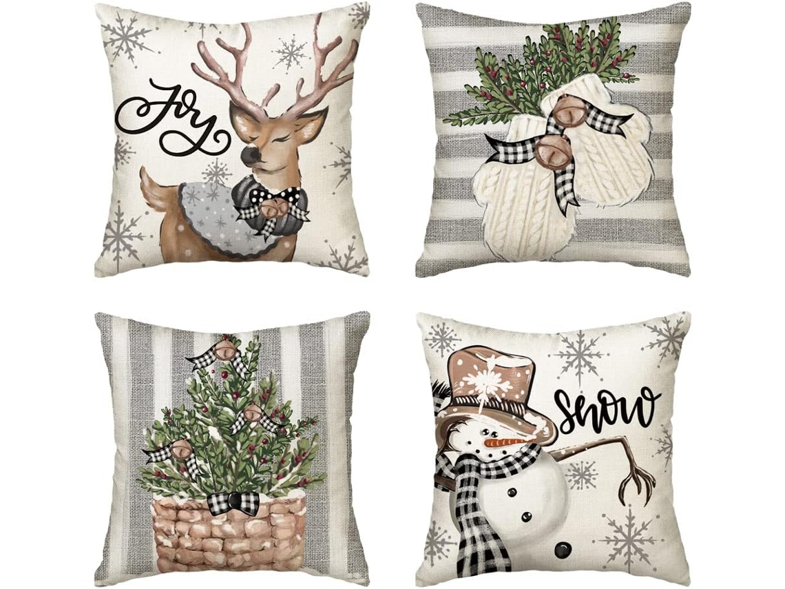 Fronhas De Almofada Com Decoração Natalina, 45x45 Cm, Pacote Com 4