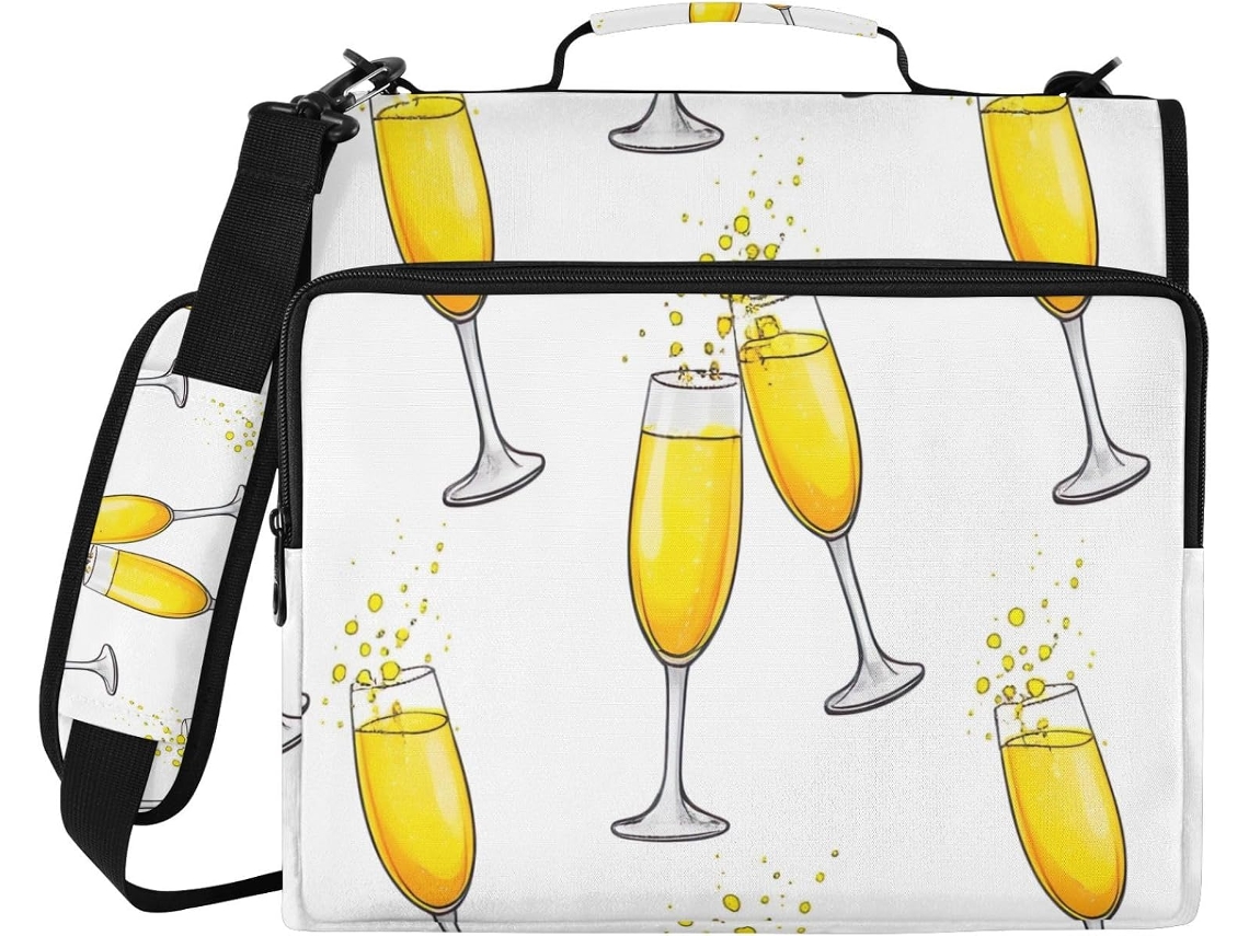 Bolsa Vinho Amarelo Champanhe Com Fichário De 3 Argolas, Organizador Resistente À Água Trabalhos Escolares E