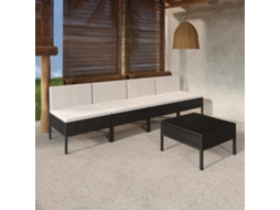Vidaxl 5 Pcs Conjunto Lounge De Jardim C/ Almofadões Vime Pe Preto