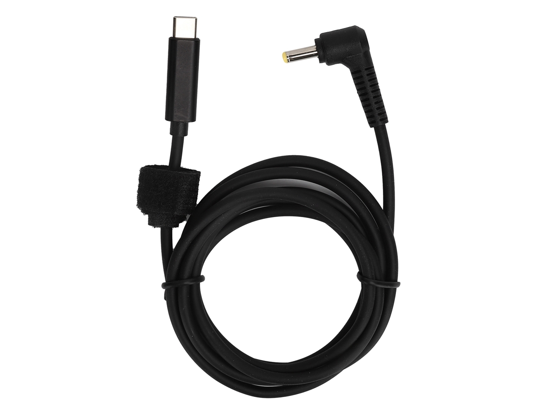Cabo adaptador com conector macho tipo C para carregamento no ombro e alimentação de laptop com luz dourada