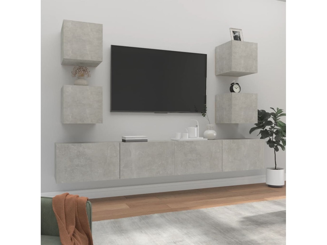 Vidaxl Conjunto Móveis De Tv 6 Pcs Madeira Processada Cinzento Cimento