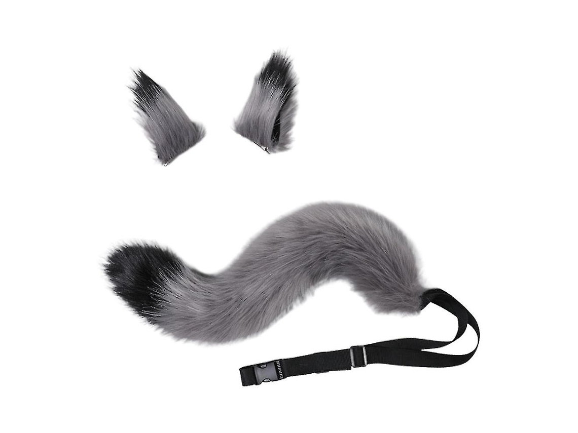 Cauda Omni e Orelhas Pelúcia para Fantasia de Gato, Raposa e Lobo - Acessórios para Festa de Halloween - Marrom e Cinza