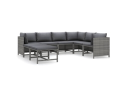 Maison Exclusive - 8 Pcs Conjunto Lounge De Jardim C/ Almofadões Vime Pe Cinzento
