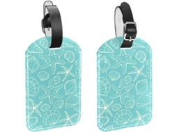 Conjunto De 2 Etiquetas Bagagem Em Imitação Couro Com Estampa Estrelas, Azuis