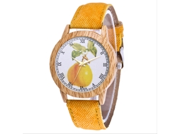 Reloj De Cuarzo Casual Con Correa De Denim, Diseño De Frutas Trendy, Amarillo
