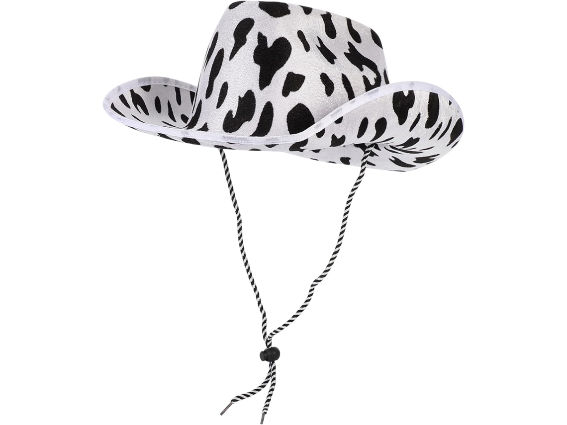 Chapéu De Cowboy Estilo Western Em Material Durável, Com Estampa De Vaca, Ideal Para Festivais E Eventos.