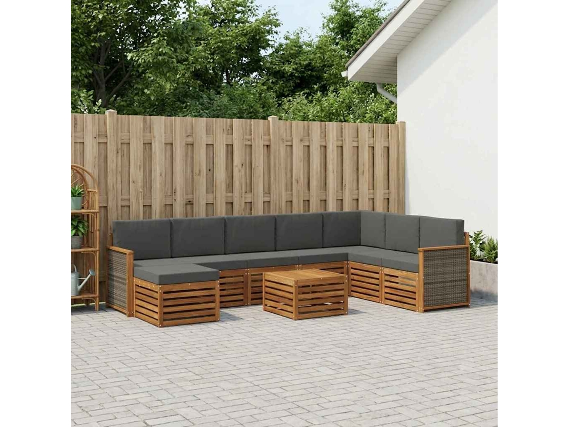 Vidaxl Conjunto De Sofás Para Exterior 7 Unid. Natural E Antracite