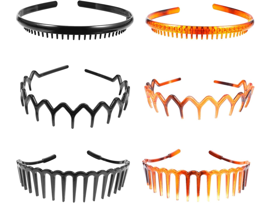 Elásticos de cabelo ondulados de plástico antiderrapantes para cabelos danificados, pacote com 6 unidades.