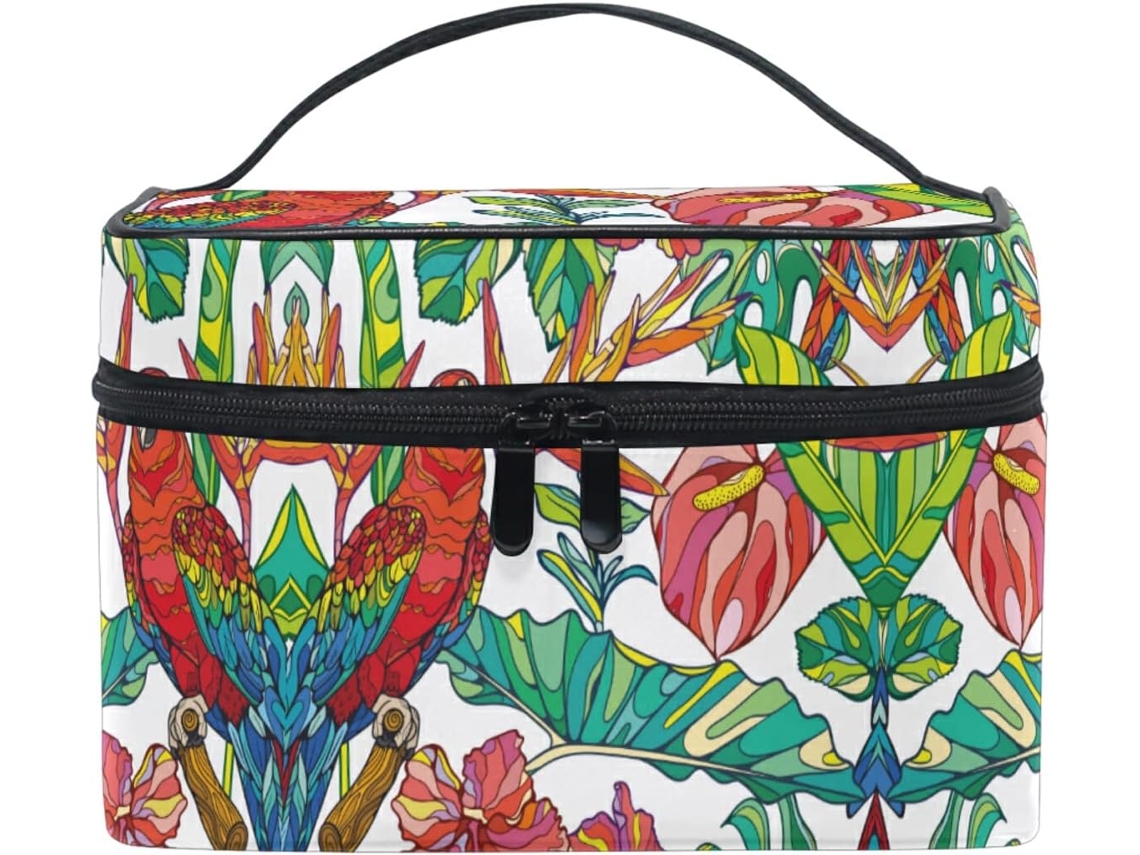 Bolsa Organizadora de Cosméticos com zíper estampa pássaros e grama tecido zíper viagens