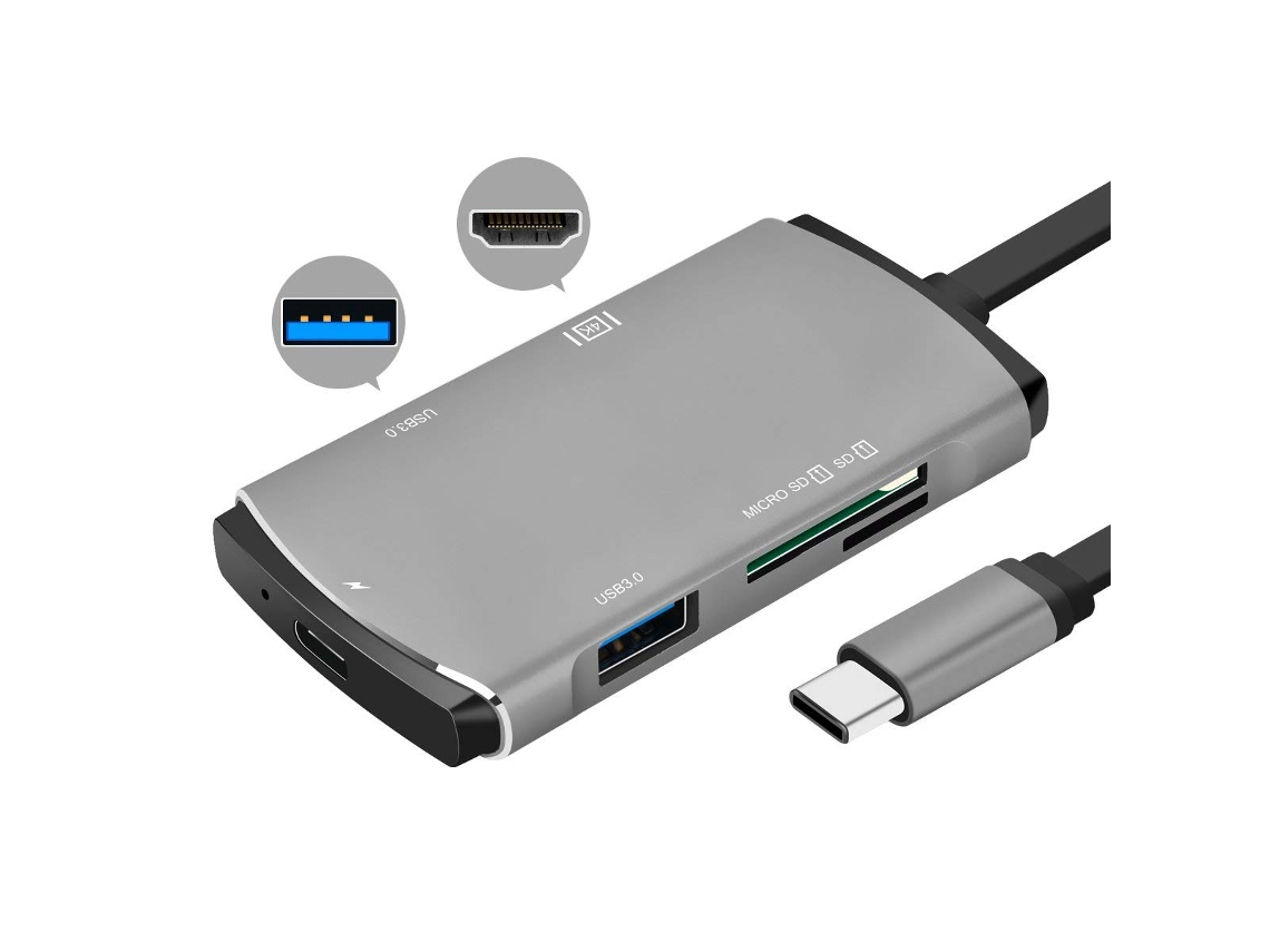 Adaptador e Leitor de Cartões USB-C HUB para HDMI 4K USB 3.0