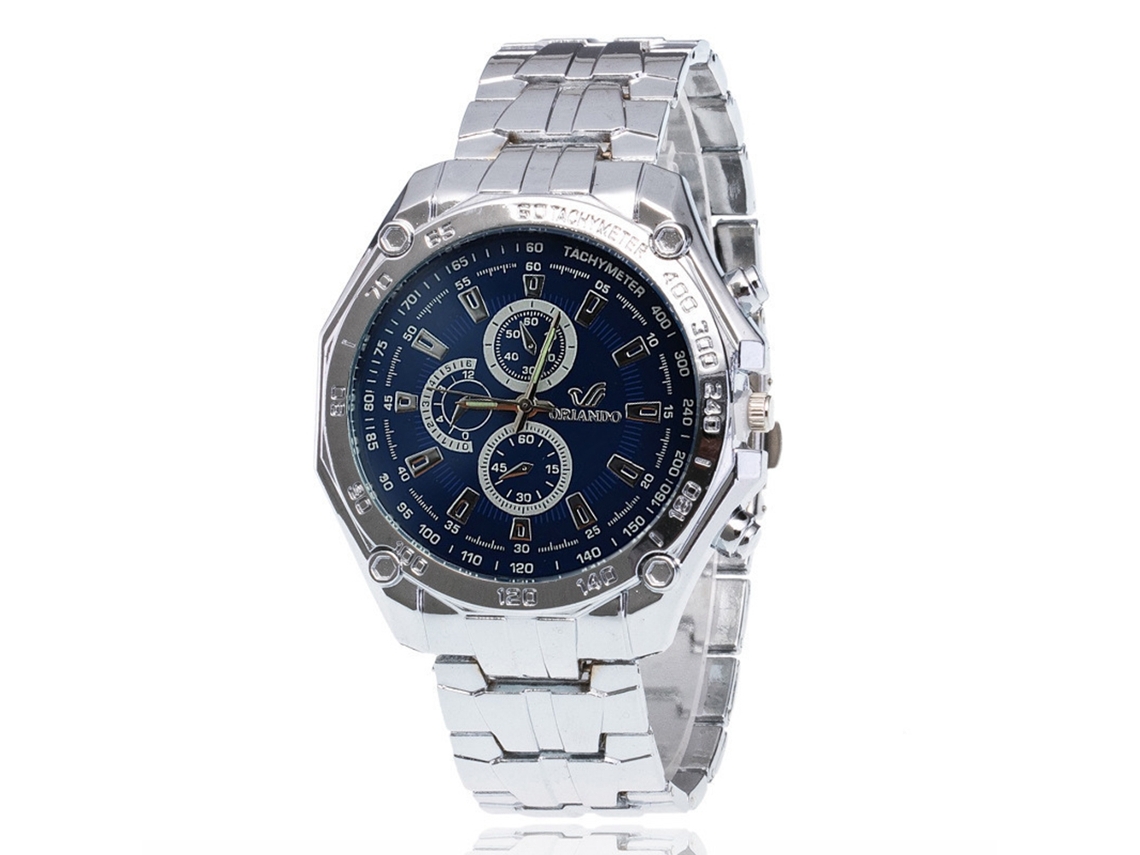 Relógio masculino casual de quartzo com pulseira de aço, mostrador analógico, azul.