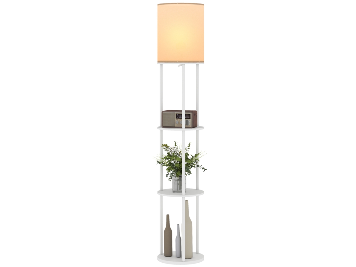 Candeeiro De Pé Com Prateleiras 3 Temperaturas De Cor Controlo Remoto E Casquilho E27 Ø29x158 Cm Branco