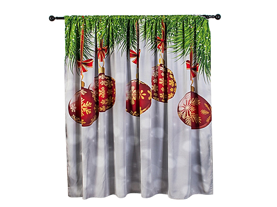 Cortina Festiva De Natal Em Poliéster Com Bolas De Neve Laxiscreed, 140x130cm