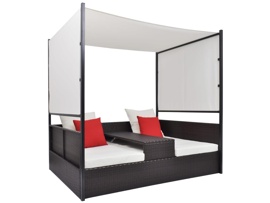 Vidaxl Espreguiçadeira De Jardim Com Toldo 190x130 Cm Vime Pe Castanho