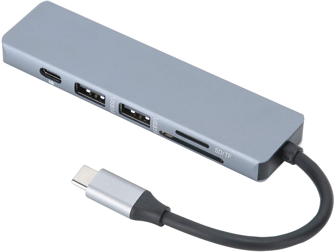 Adaptador Hub Usb-c 6 Em 1 Com 4k, Pd De 100 W, Usb 3.0, Leitor