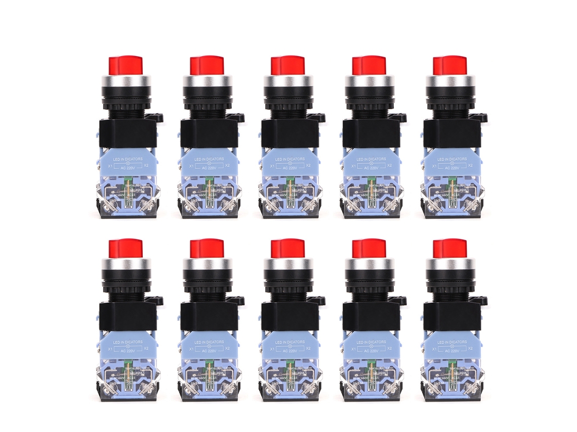 10 Peças Botão De Interruptor Com Auto-bloqueio 22mm Bem38-11xd/21 Luz Vermelha 220v 1no/1nc La38
