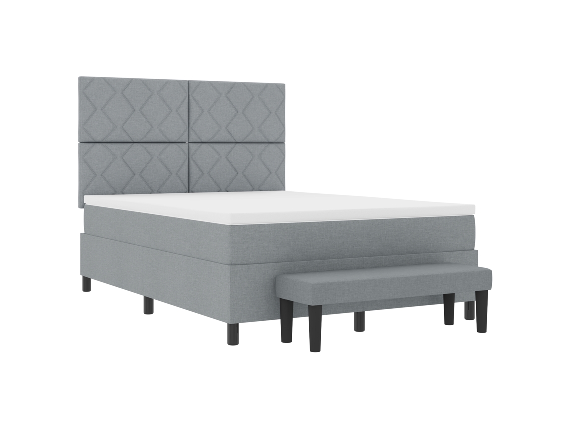 Cama Bospring Com Colchão E Banco Cinza Claro Tecido Vidaxl Cinzento-claro Fabric (160x200 Cm)