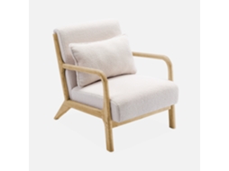 Cadeirão De Design Em Madeira E Tecido, Creme