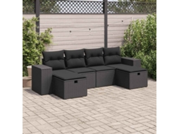 Vidaxl 6 Pcs Conjunto Sofás De Jardim C/ Almofadões Vime Pe Preto