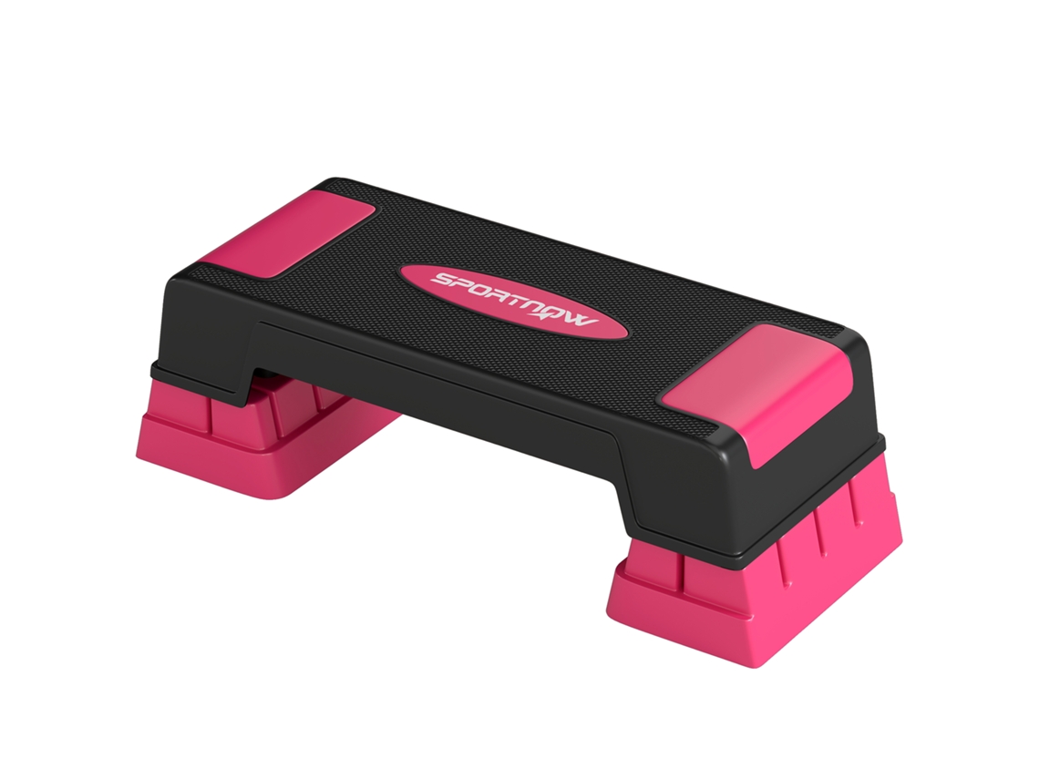 Stepper Em Altura, Cor Preto E Rosa, Com Ajustável E Antiderrapante, 22,5 Cm