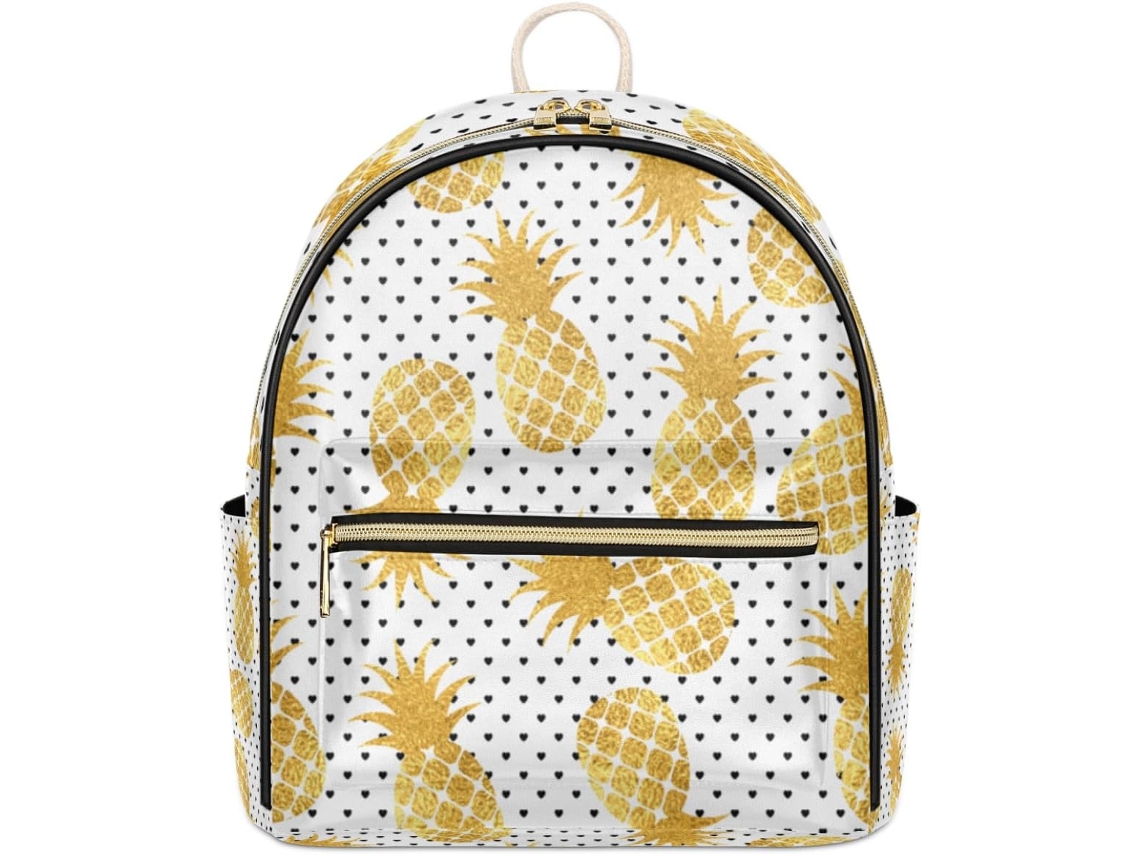 Mochila Tropicallife em Couro com Estampa de Abacaxi e Coração para Meninas Estampas Pe Impermeável