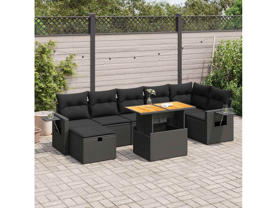 Vidaxl 5 Pcs Conjunto Sofás De Jardim Com Almofadões Acácia E Vime Pe