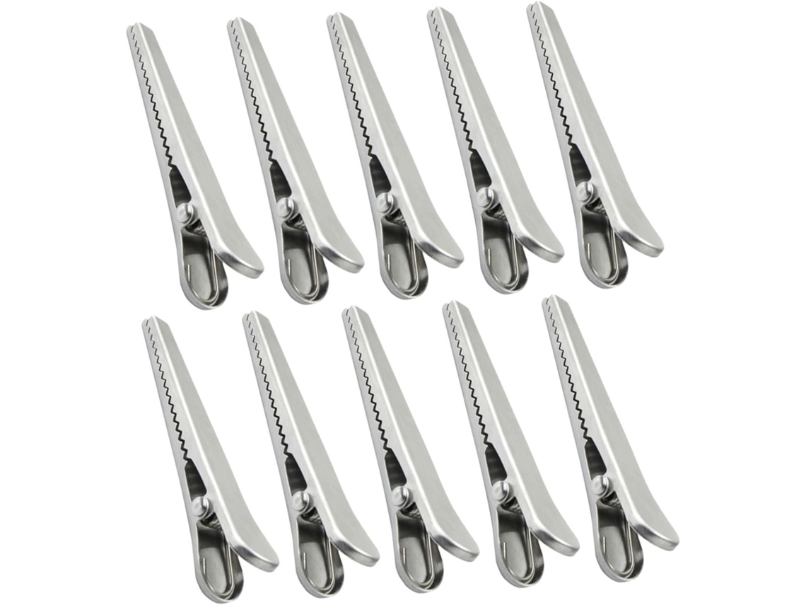 Conjunto de 10 pinos de aço inoxidável para sacos de alimentos, laptops e outros objetos duráveis, ideias para cozinha e escritório.