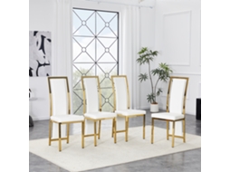 Conjunto 4 Cadeiras Minimalistas Couro Pu Branco/dourado VOLTEDGE